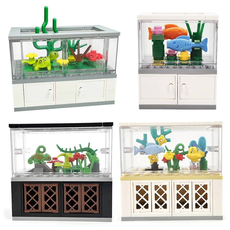 Hot Sale MOC Small Particle Building Block Scene Model Fish Tank Animal Mininatures Educationa Creative Gift Bricks Kid DIY Toys