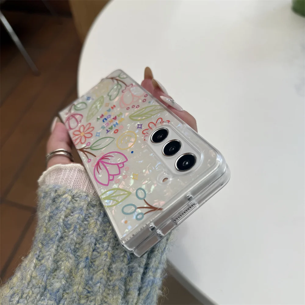 حافظة فاخرة على شكل قذيفة لامعة على شكل زهور لهاتف...