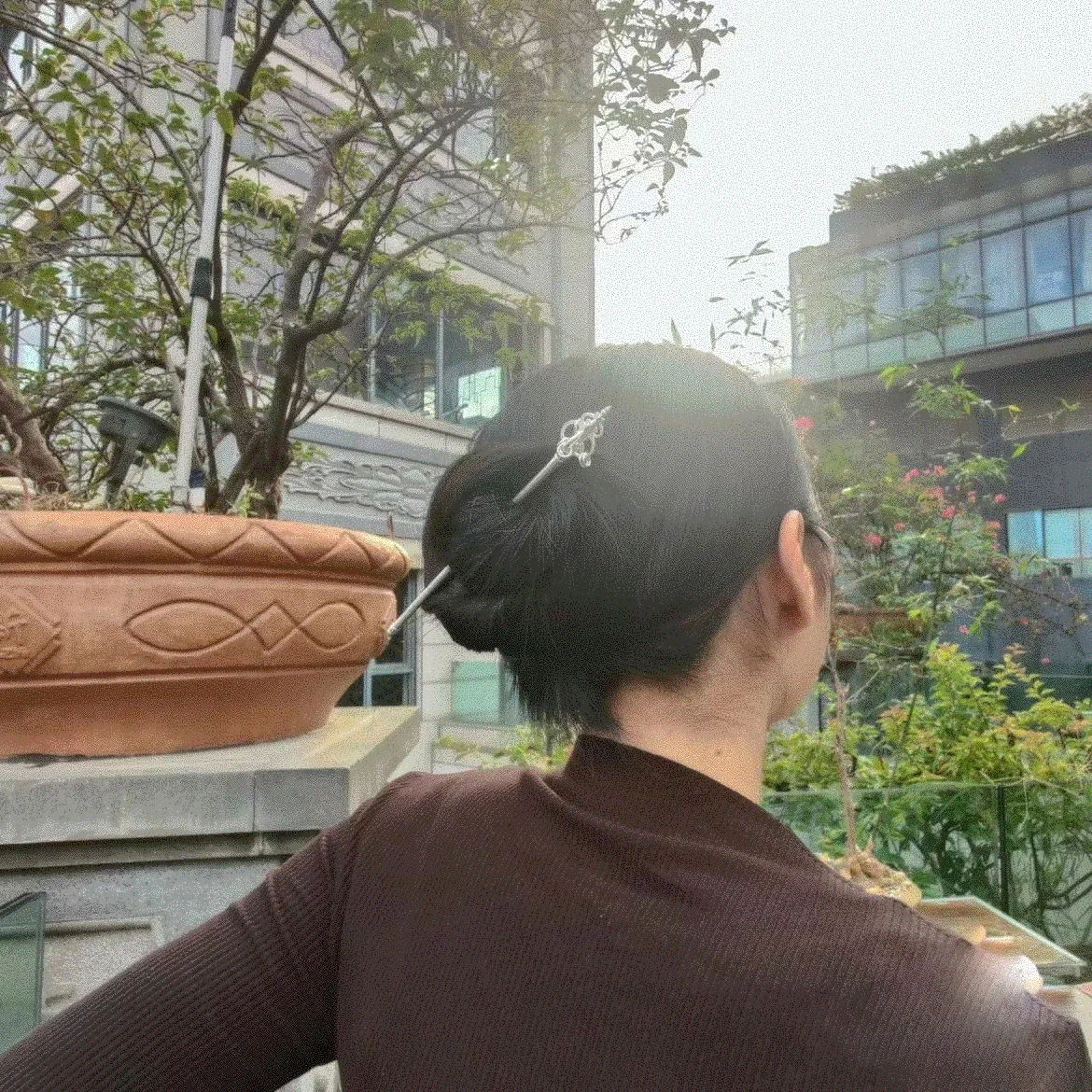 선 직원 홀 마술 직원 머리핀 여성 원래 민족 스타일 전통 머리핀, 부처님 스타일 코일 머리