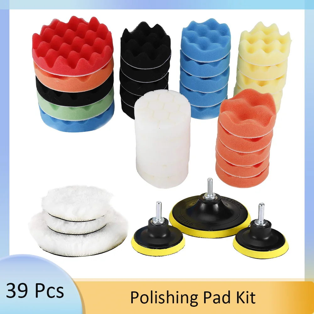 

39 Pcs Polishing Pad Kit with Wool and Backing Pad with M14 Drill Adapter for Automotive Polishing Sanding Waxing Sealing Glaze