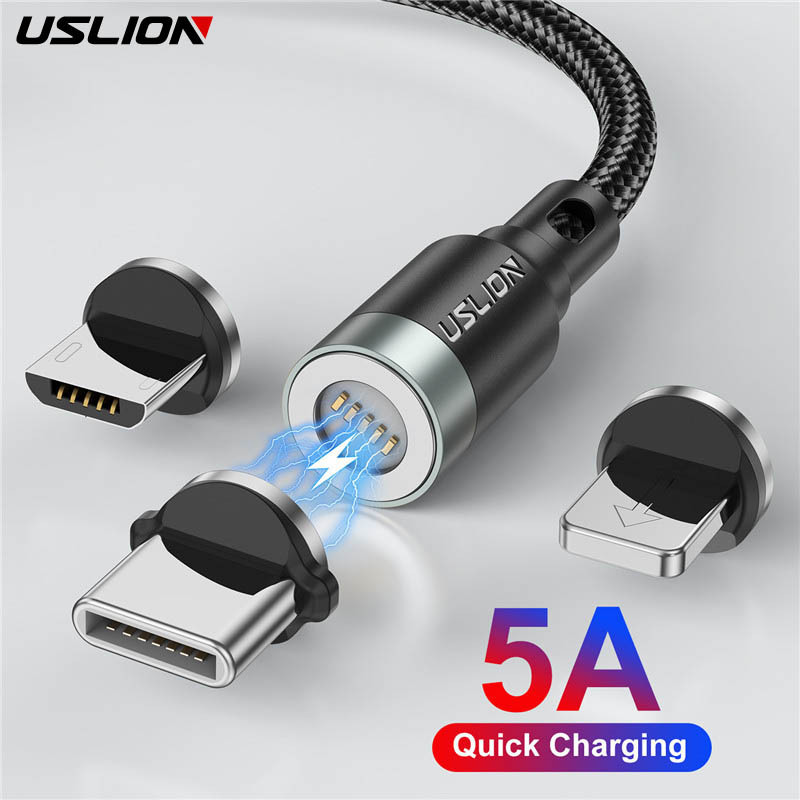 USLION 5A Magnetic Cable Type C Micro USB Fast Charging Cable Wire For iphone Xiaomi Magnet Quick Charge USB C Phone Data Cord