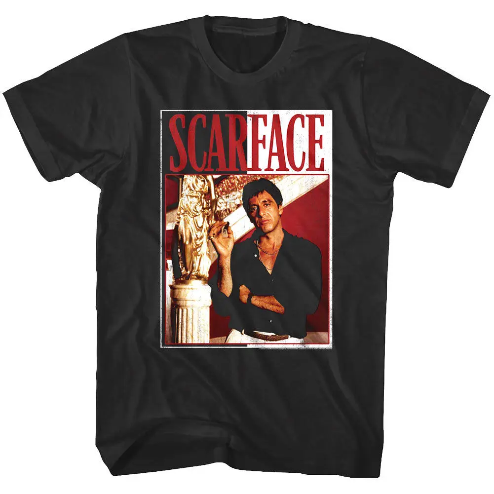 Scarface Tony Montana Rags To Riches Maglietta Da Uomo Gold Statue Movie Villain Top