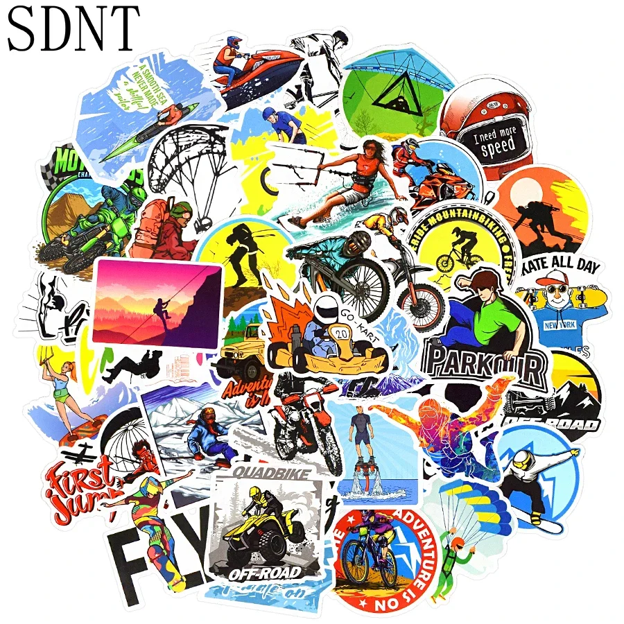 50 PCS Extreme Sports Stickers Anime Graffiti Ski Surf Skydiving Adventure Cartoon Stickers for Laptop Skateboard Bike Car Decal