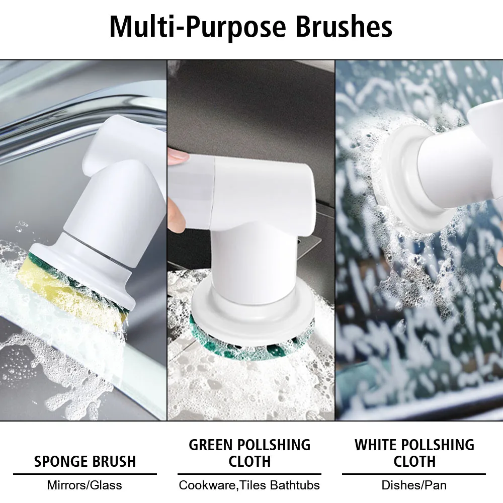 Bathroom Wash Brush USB Type Bathtub Brush Handheld Kitchen Cleaning Tool 6-in-1 Electric Cleaning Brush Cleaner Sink 2