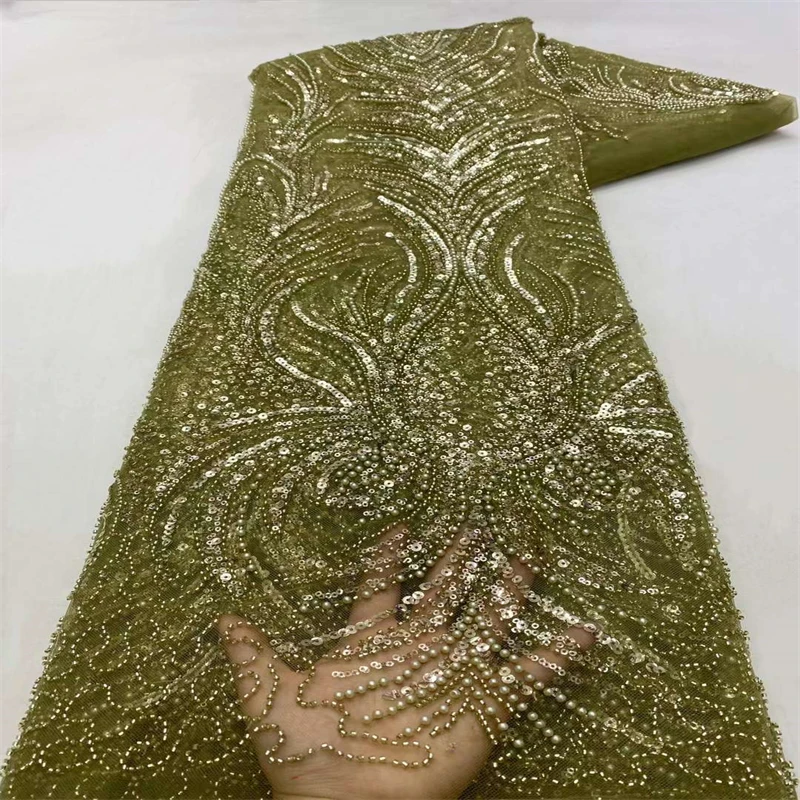 

SJ Lace African Luxury Lace Fabric 2022 High Quality Bead Nigerian Sequins Embroidery Tulle Lace French Net Wedding Dress x11-39