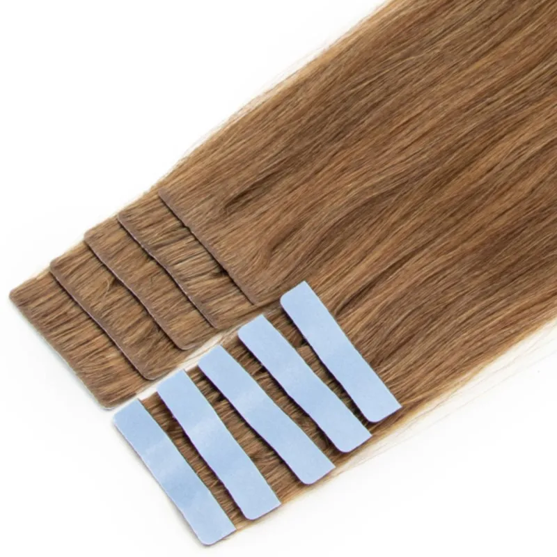Human Hair Extensions Hair Extensions 06# Medium Brown Invisible Tape Hair Extensions Hand Tied Tape in Hair Extensions Human Adhesive Extension 10pcs/pack