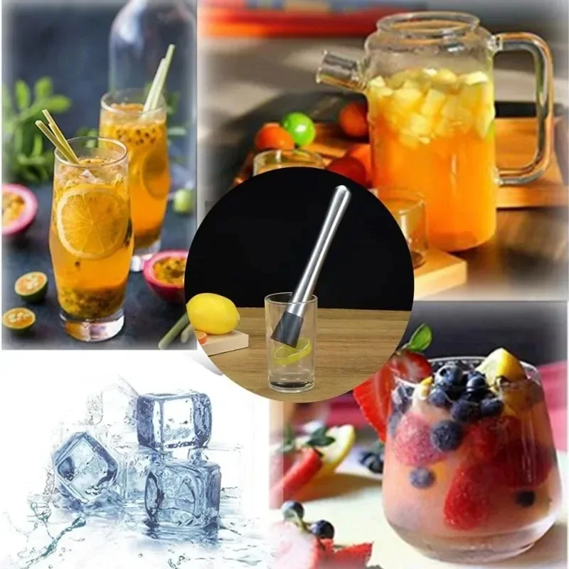 Stainless Steel Crushed Ice Hammer Lemon Cocktail Popsicle Sticks Wine Mixing Stick Cocktail Muddler Shaker with Crushing Hammer