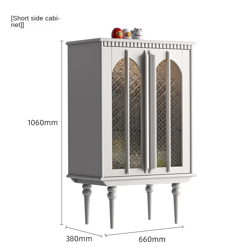 

ZC Vintage Solid Wood Side Cabinet Sideboard Cabinet Rainbow Glass Door Storage Wine Cabinet Living Room Display Cabinet