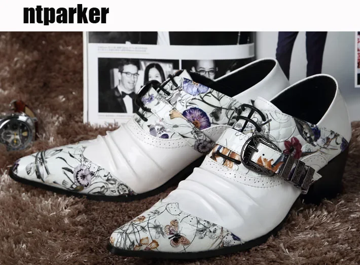 

Ntparker Модные мужские кожаные туфли в японском стиле увеличивающие рост белые мужские свадебные туфли с принтом классические туфли с острым носком