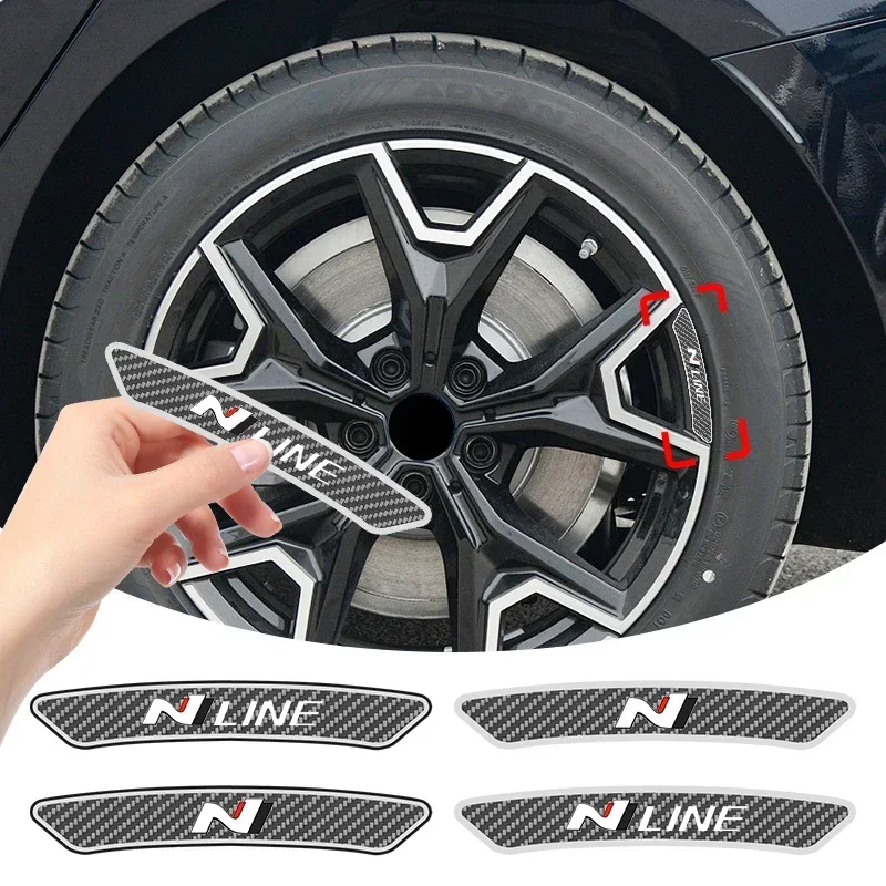 4 Pz N Line Logo Auto In Fibra Di Carbonio Decalcomania Adesivo Ruote Cerchi Auto Da Corsa Adesivo Per Hyundai Ix35 Elantra Accettazione Leader I30