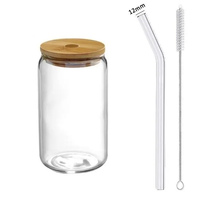 Set di 4 bicchieri in vetro con coperchio e cannucce, 500 ml, tazze da
