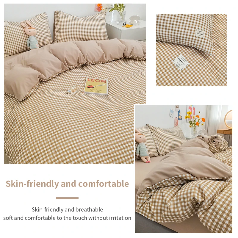 100% Cotton Plaid Stripe Duvet Cover Set – Japanese Simple Style Bedding 3