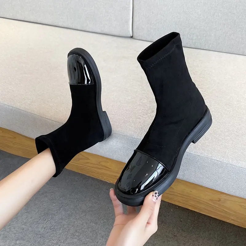 

Женские ботильоны в британском стиле, черные ботинки из тонкого дышащего материала, модные зимние ботинки, 2019