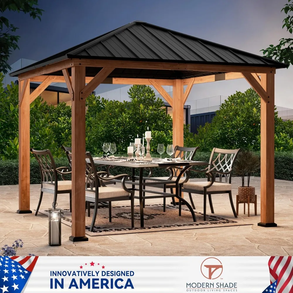 10' x 10', with Galvanized Steel and Polycarbonate Hip Roof, Cedar Framed Wooden Pavillion for Garden, Gazebos 3