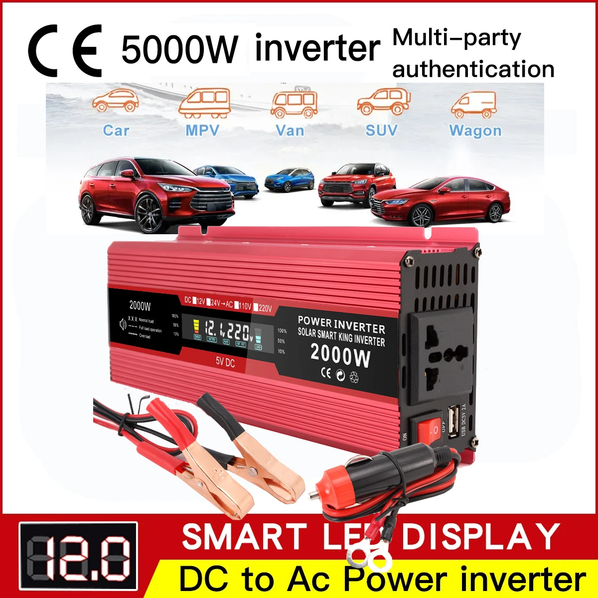 HighPowerInverter12VTo220VCarInverterSolarInverter2000Wfor