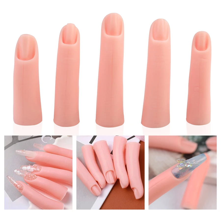 5Pcs Nail Art Practice Set Silicone Finger Tips for Nail Extension Training Manicure Design Tool