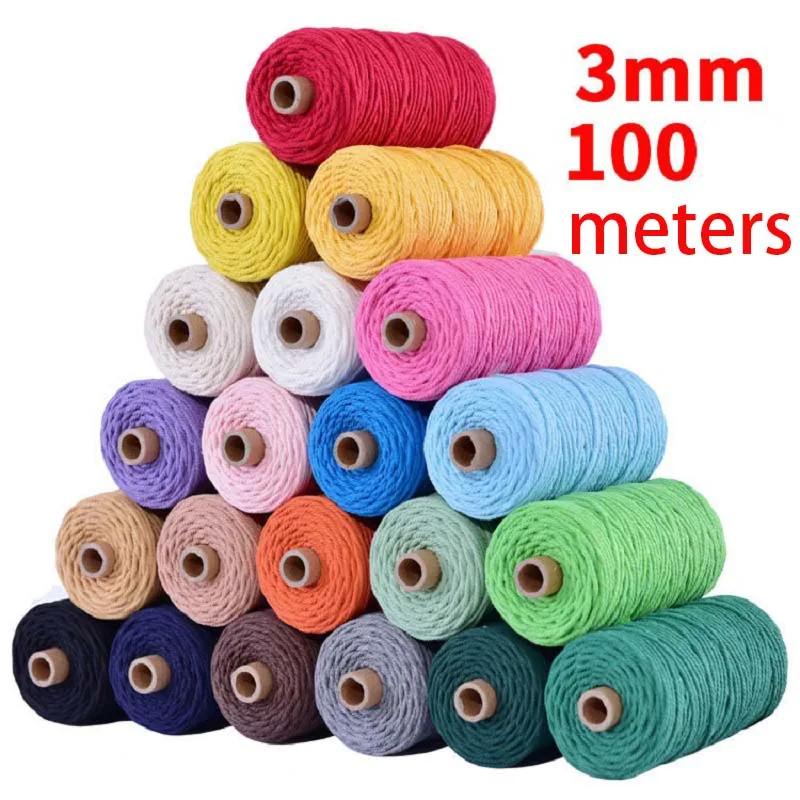 100% 천연 마크라메 코튼 코드, 3mm 꼬기 끈 코드, DIY 공예 뜨개질 식물 옷걸이용 컬러