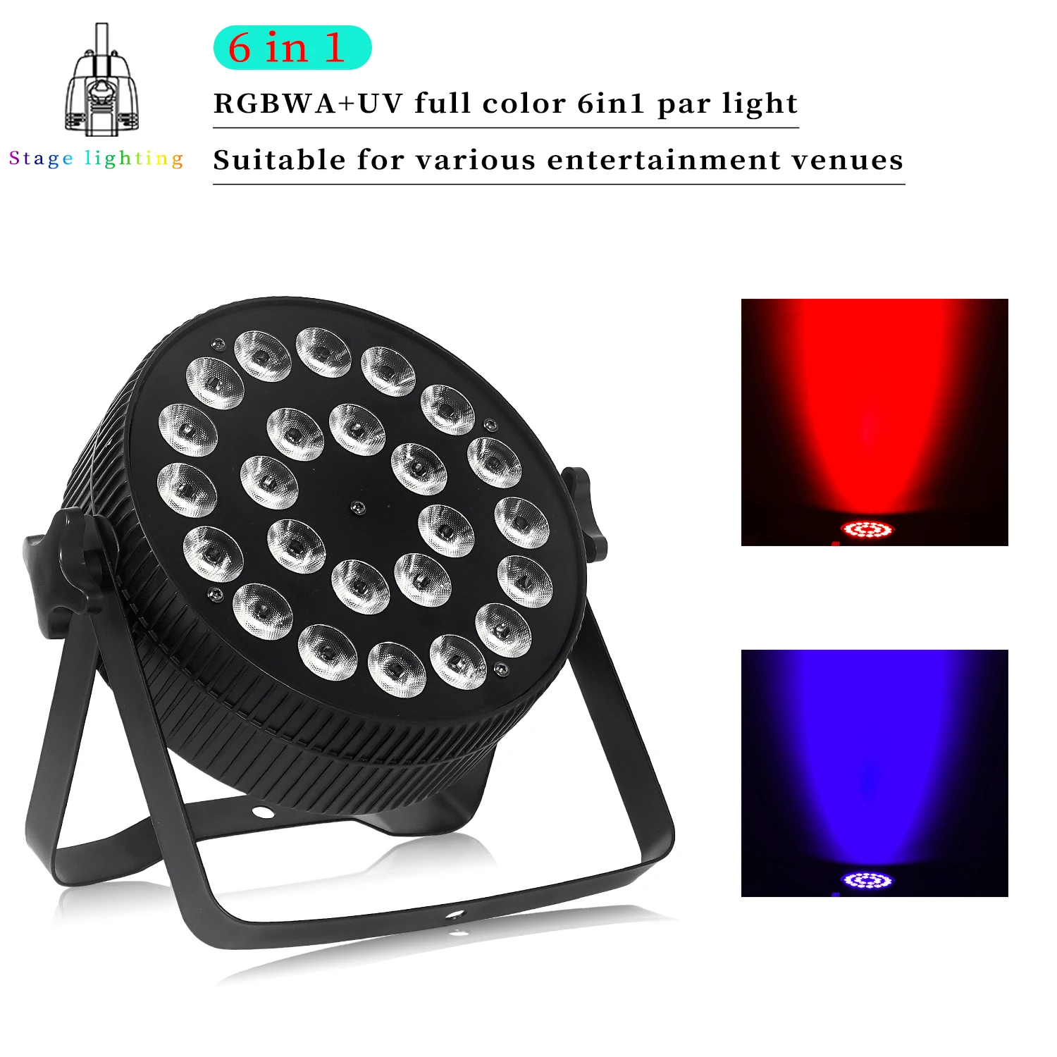 24X18W Rgbwa Uv 6 In 1 Led Par Light Dmx Alluminio Flat Stage Light Dj Disco Light Party Wedding Stage Lighting