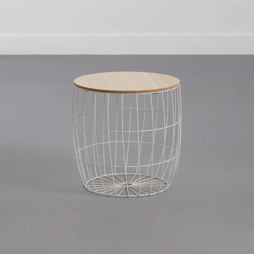 Thinia Home - Set 3 Tribal round coffee tables, metal/MDF, beige/white color, basket tables, Nordic style, dining room, lounge