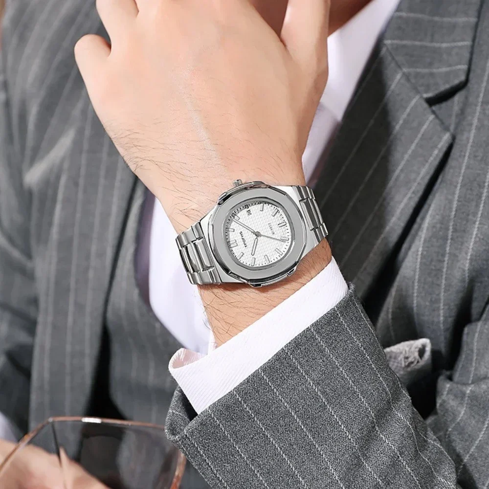 

Новинка 2024, мужские светящиеся водонепроницаемые кварцевые часы с календарем и стальным ремешком, часы Nautilus, Простые Спортивные деловые часы, мужские часы