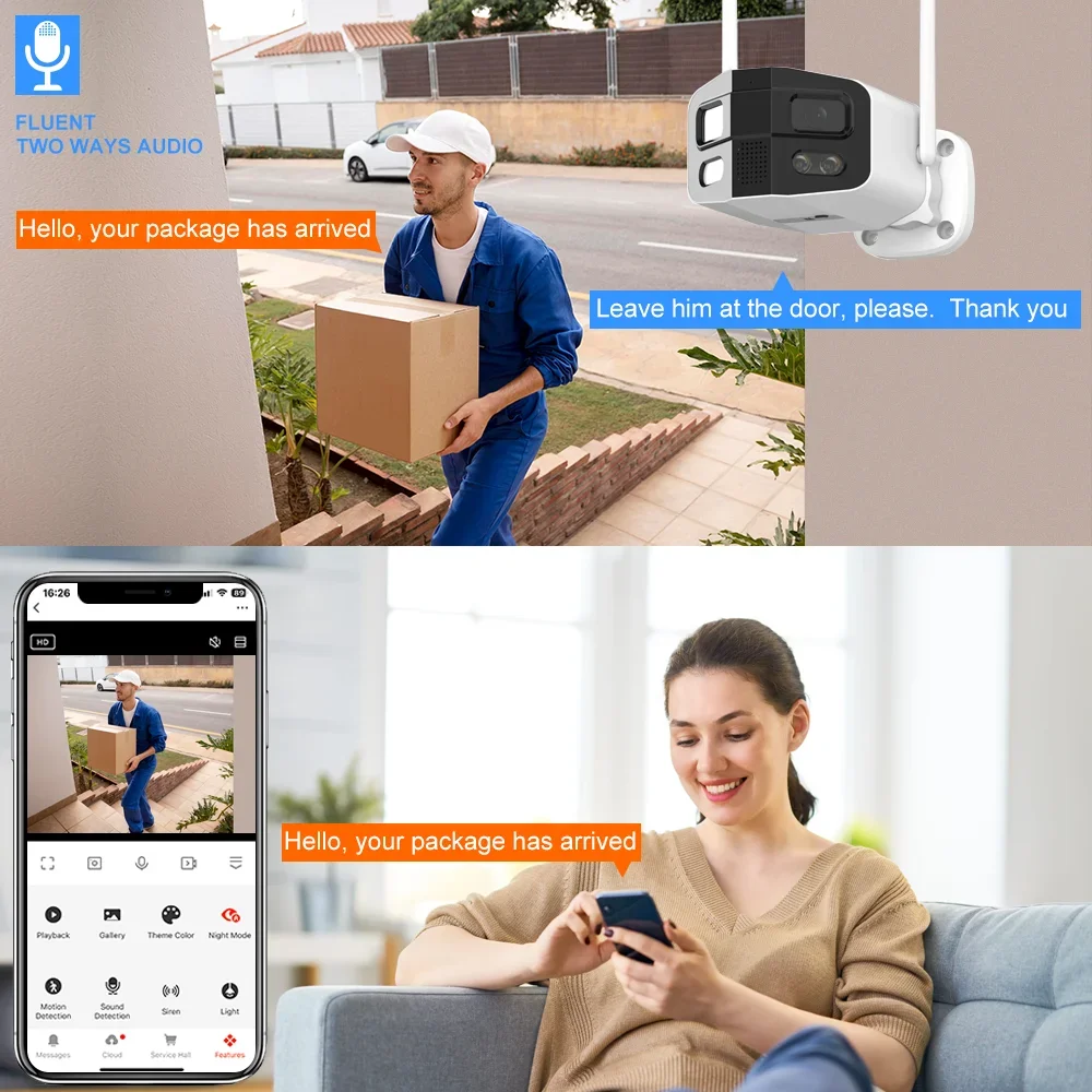Tuya Smart Life 4K Dual-Lens Large wide 180°Security Outdoor With Color Night Vision Siren 2-Way Talk Waterproof WiFi IP Camera 4