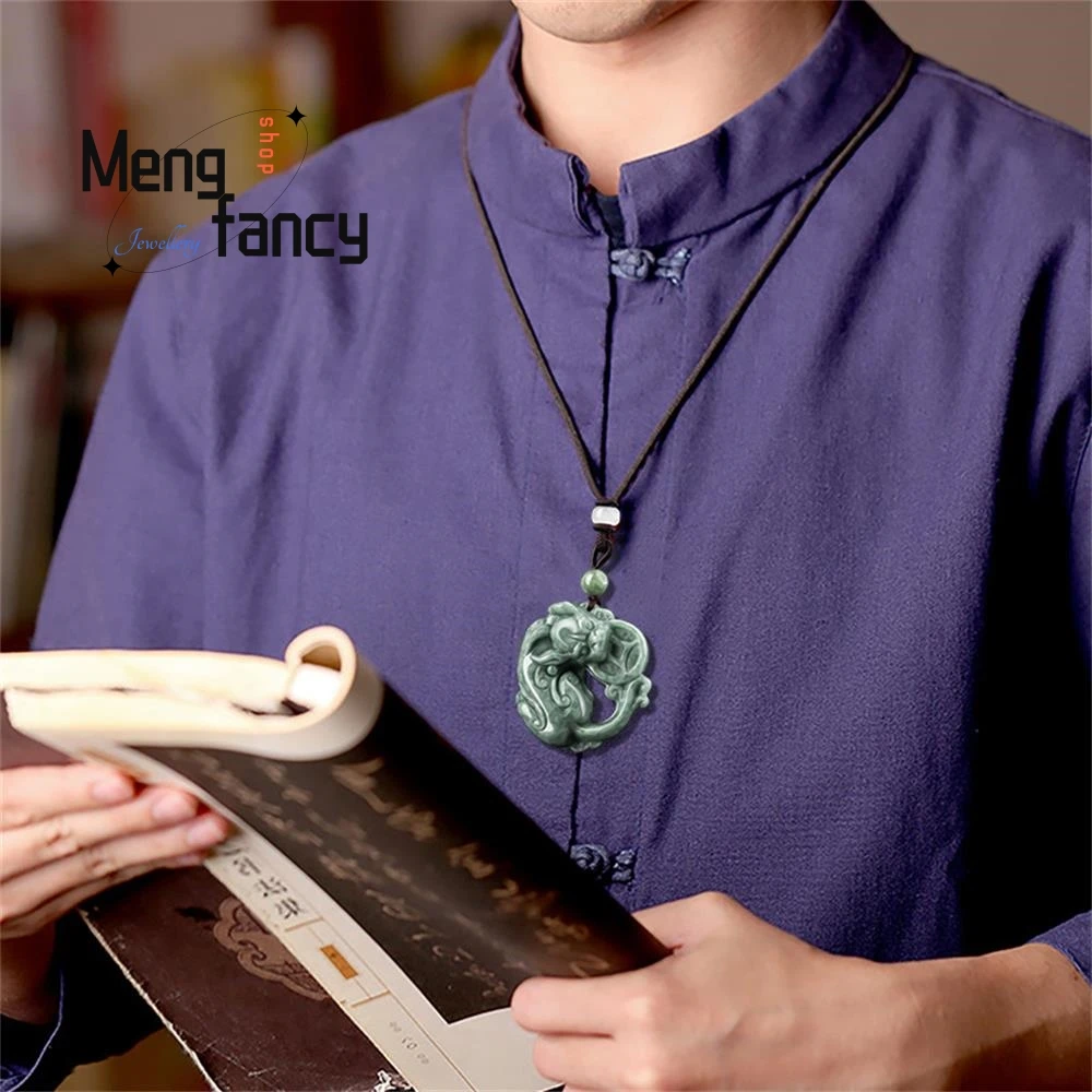 Natural A-goods Jadeite Wealth Inviting Ruyi Pixiu Icy Jade Pendant Exquisite Mascots Fashion Jewelry Holiday Gift