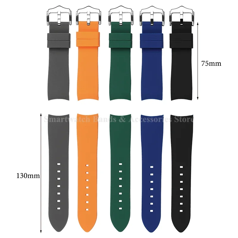 Silicone Waterproof Curved End Watch Strap with Folding Buckle