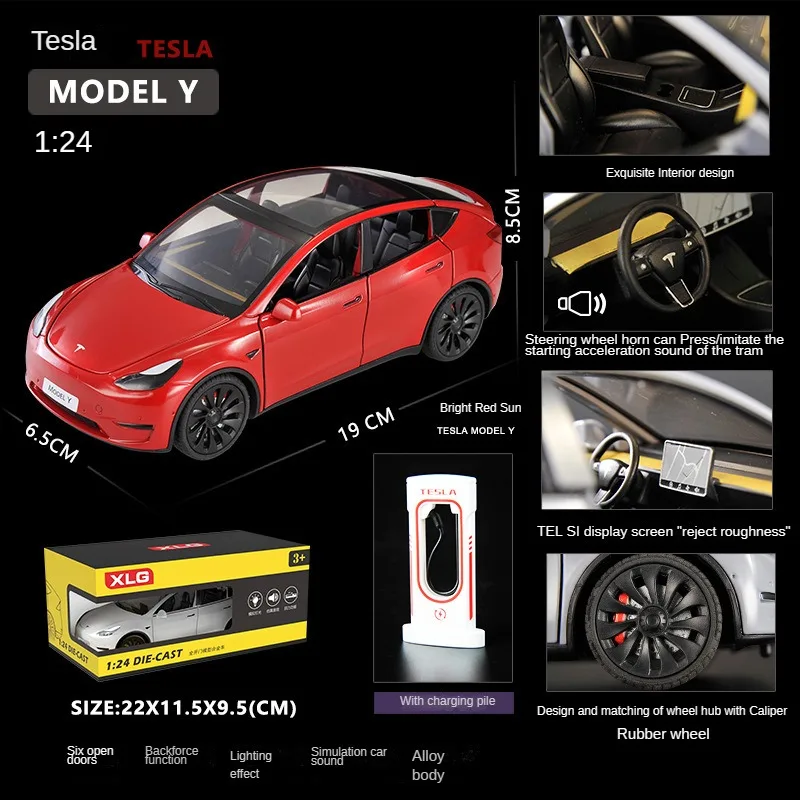 

1: 24 Tesla Y-alloy Die-casting Simulation Car Model, Sound-light Echo Toy With Charging Pile, Collectible Birthday Gift Boys