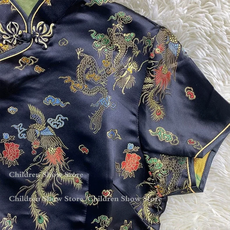 Brocade Dragon Phoenix Costume Chinese Style Qipao Top Lady Elegant Tang Clothes Silk Women's Slime Costumes Vintage Blouse