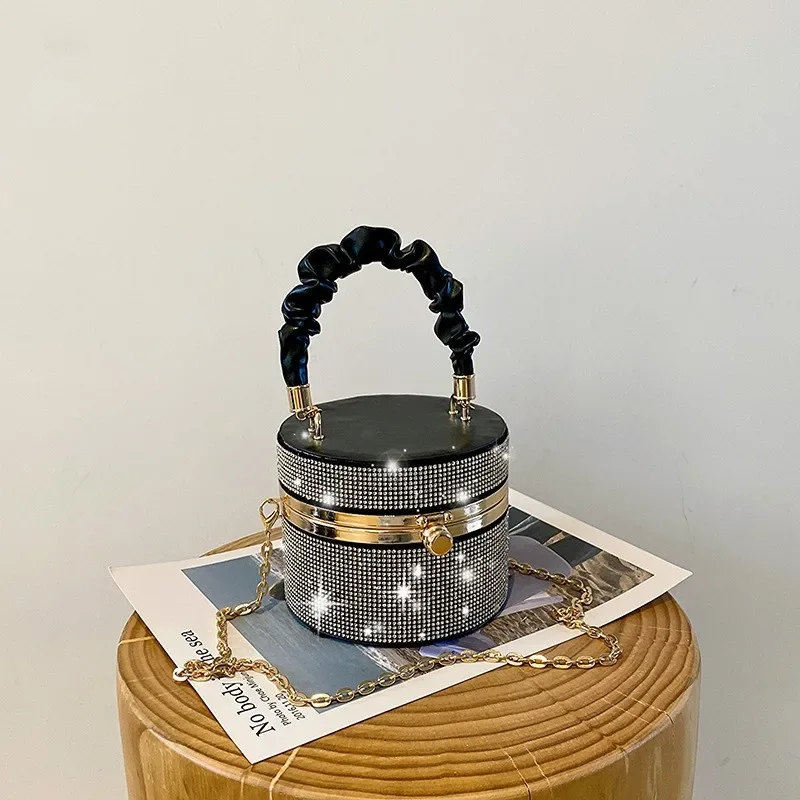 Round Box Handbags for Women Trend 2023 Fashion Evening Bag Leather Luxury High Quality Sparkle Diamond Party Shoulder Bag Woman