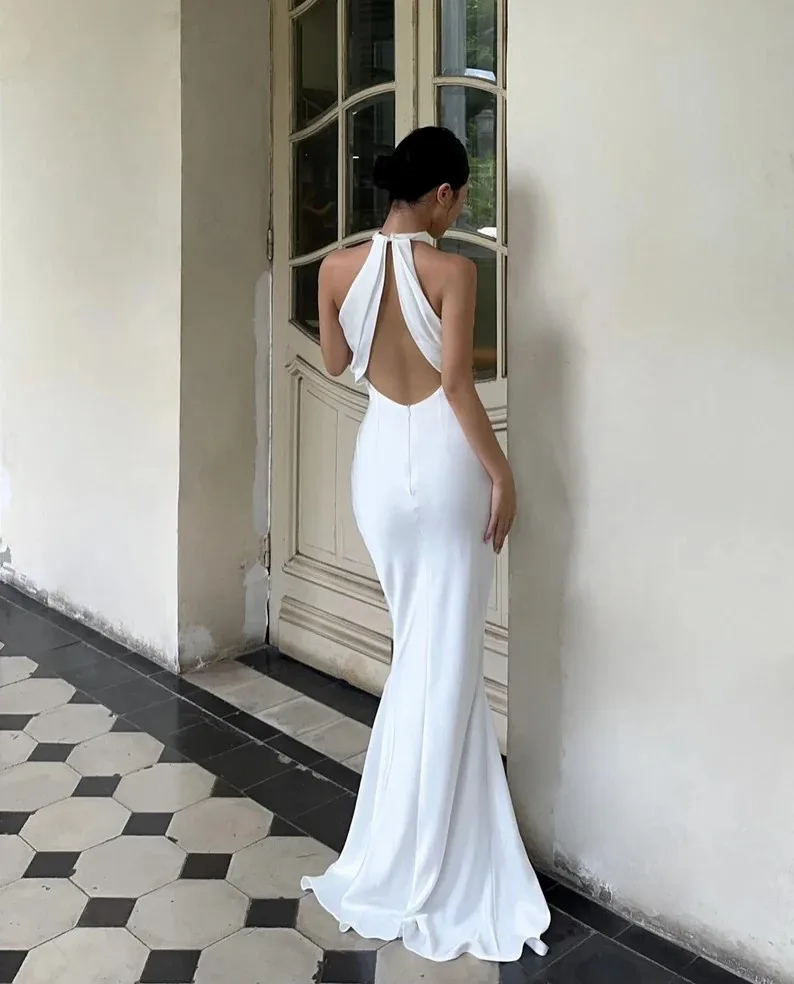 Modern Wedding Dresses Mermaid Sexy Customized Women Bride Dresses Halter Neck Elegant Bride Dress Long Wedding Party Gown 6