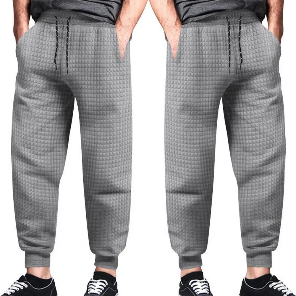 

Streetwear Men's New Casual Pants Solid Color Waffle Loose Sweatpants For Men Spring Fashion Tie-up Drawstring Jogger Pants Male