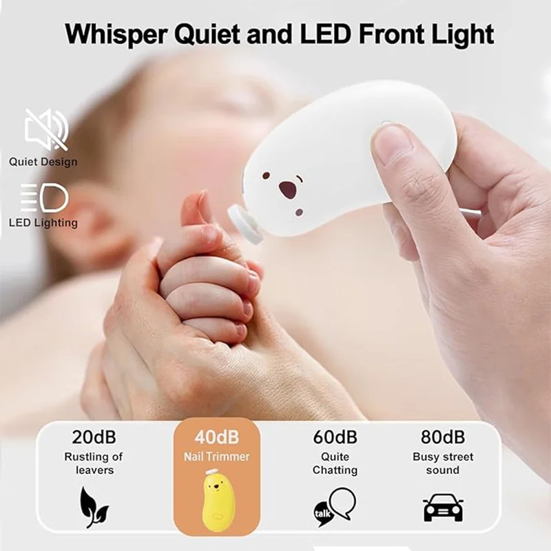 Baby Nail Trimmer Electric Rechargeable Clippers 6 in 1 Low Noise Safe Care Ergonomic Grip Toddler Toes Fingernails Polish Trim 4