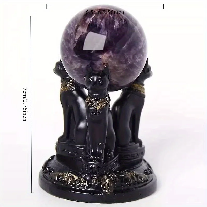 Egyptian Goddess Bastet Cat Statue with Crystal Ball Stand - Collectible Resin Figurine Indoor Home Decor Desk Ornament - Image 3