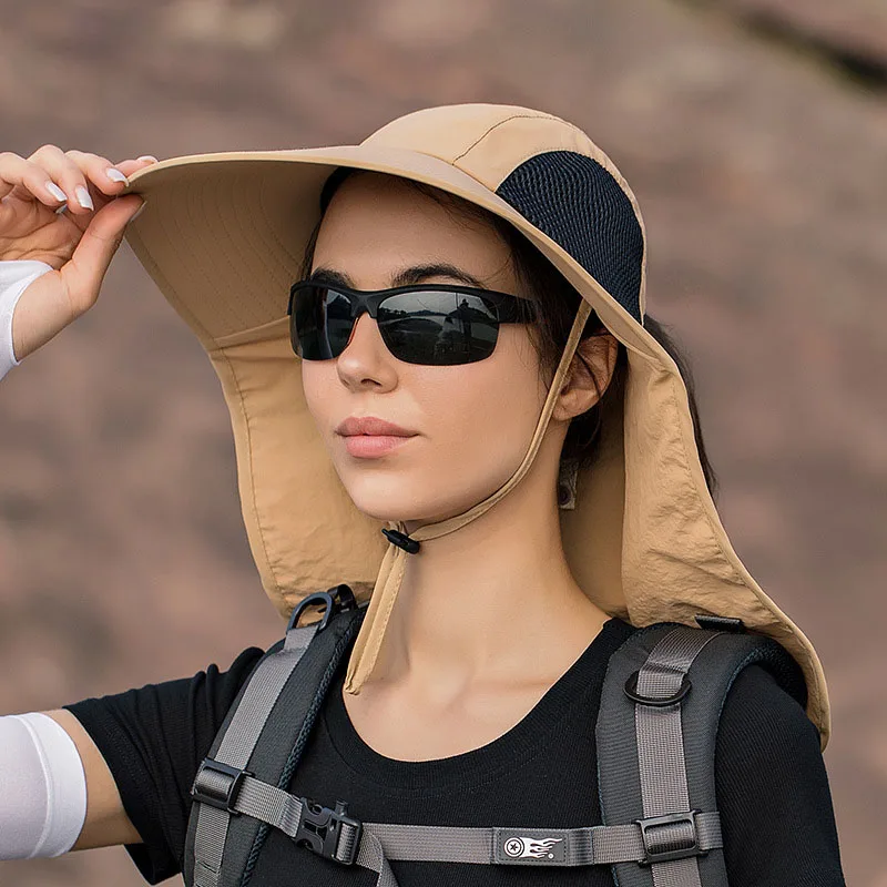 Cap circumference56-58cm Summer Outdoor Shade Sun Hat Large Breathable Eaves Shawl Fisherman Caps Male Mountain Caps