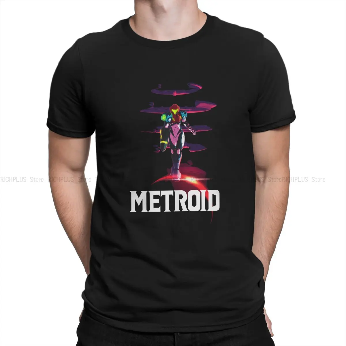

Metroid Samus Game Men's TShirt Metroid Classic Individuality Polyester T Shirt Graphic Sweatshirts Hipster