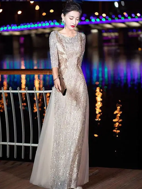 فستان سهرة أنيق للنساء فستان طويل عصري متوسط ​​الخ...