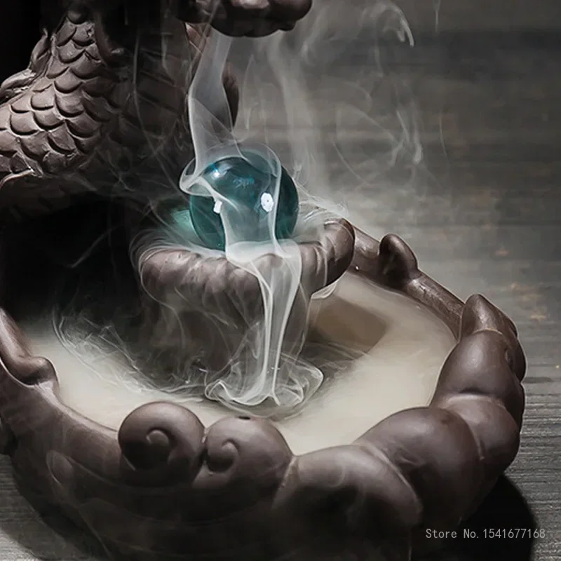 Backflow Incense Burner Lucky Dragon Shape Ceramic Crafts Home Study Living Room Decoration Accessories Aromatherapy Burner, 1Pc