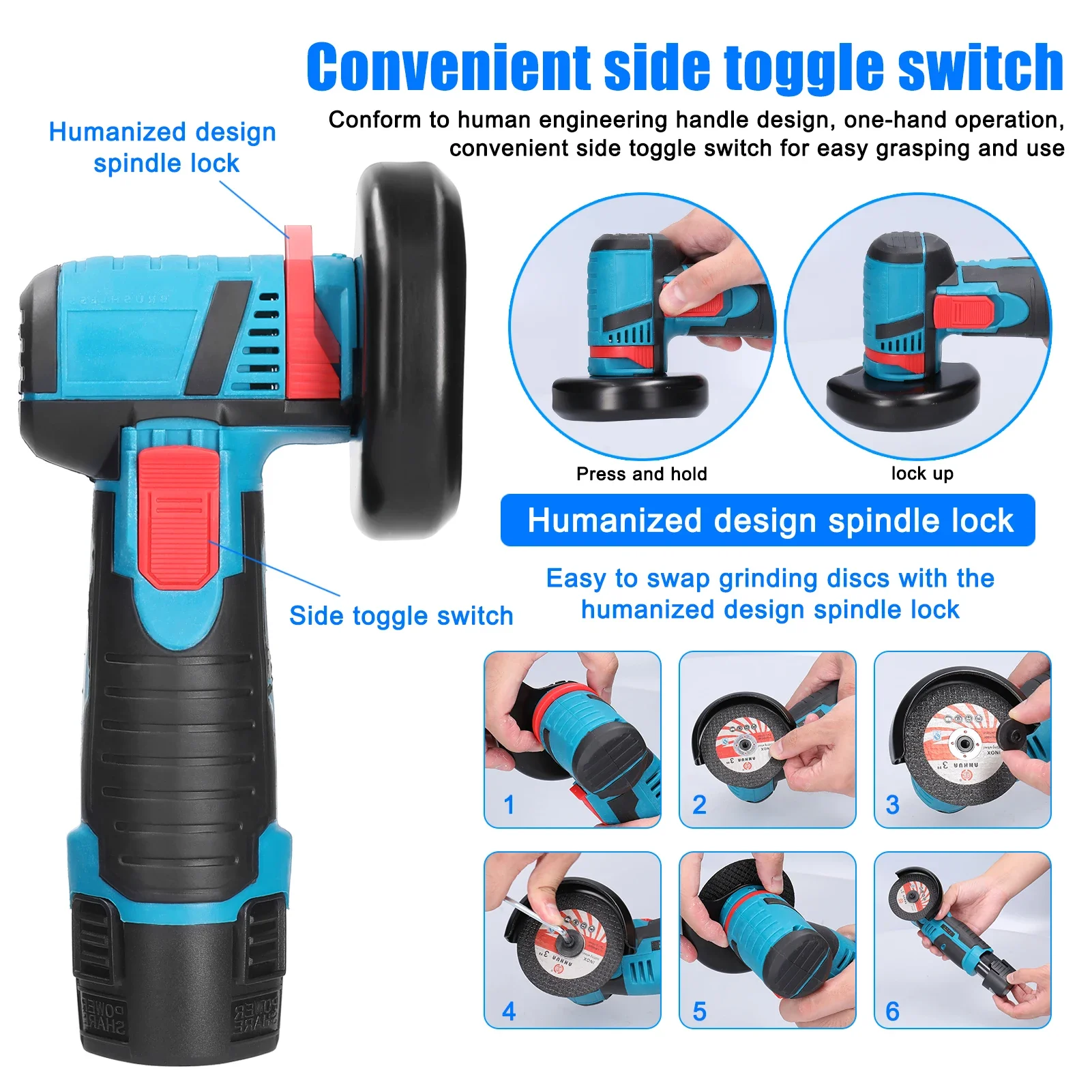 12V Cordless Electric Angle Grinder 19500rpm Lithium Battery Mini Polishing Grinding Machine Diamond Cutting Power Grinder 1pc