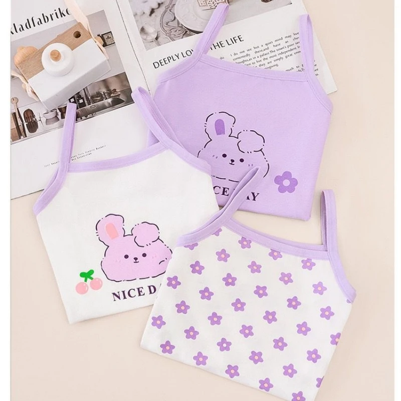 3 Pc/Lot Kids Girls Cotton T-Shirt Children Cartoon Tops Underwear Sports Bra Vest 1-8 Years kids underwear kids tops