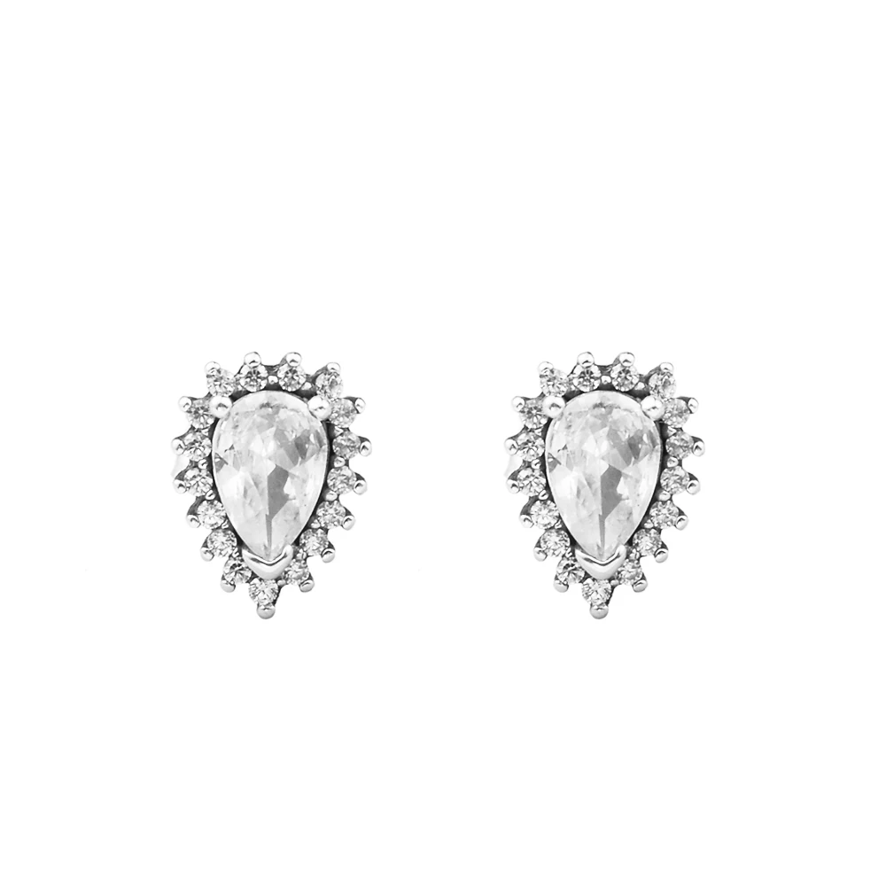 

2023 New Sparkling Pear Halo Stud Earrings 100% 925 Sterling Silver Jewelry for Women Bijoux Brincos Free Shipping