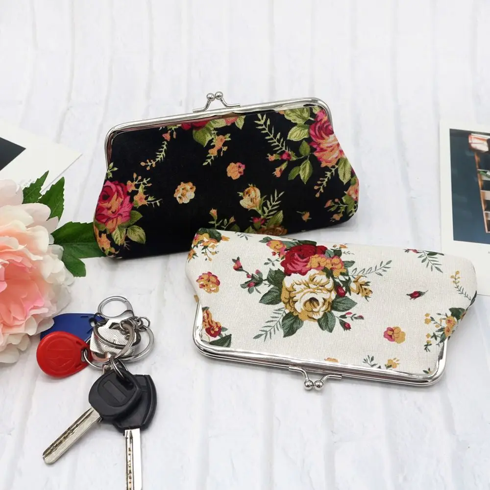 Purse Handbag Canvas Coin Purse Card Holder Key Bag Change Bag Cosmetic Bags Wallet Rose Money Bag Floral Pattern Wallet Purse