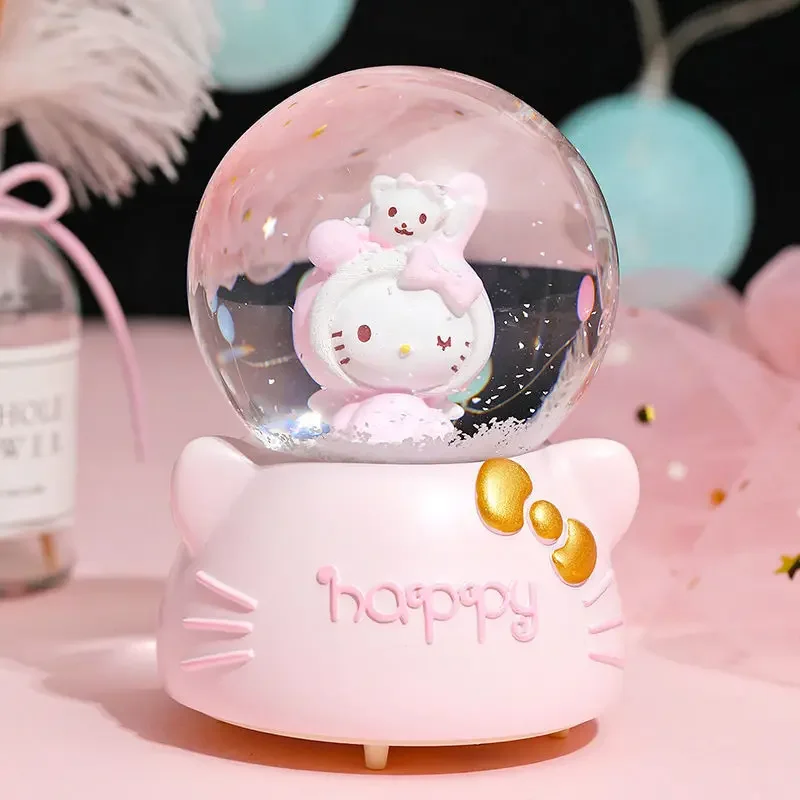 Kawai Sanrio Cute Hello Kitty KT Cat Snowflake Music Box Music Box Crystal Ball Orchings Little Girl Children\'s Birthday Gift