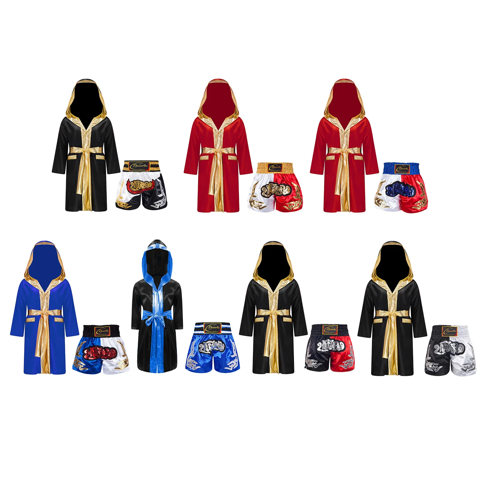 Kids Boys Boxing Outfit Halloween Cosplay Costume Long Sleeve Open Front Robe Satin Hooded Cloak Belt Shorts Roleplay Sets superhero cosplay costume kids cosplay costume