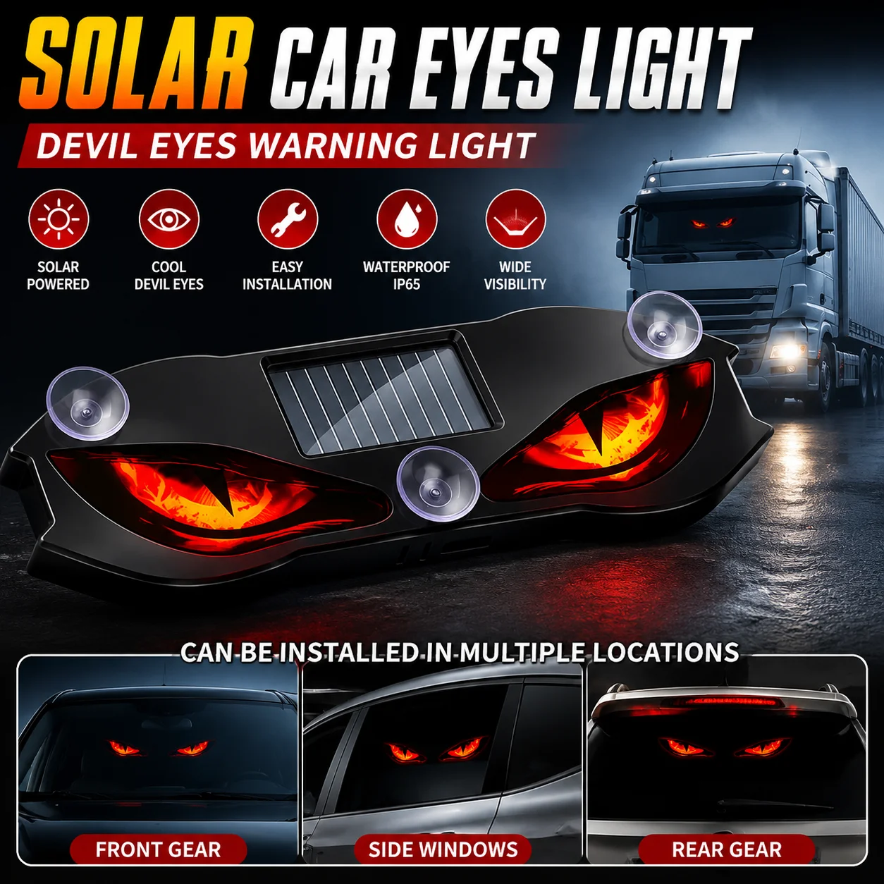 Luce Solare Universale per Auto a Forma di Occhio di Demone, Luce di Segnalazione Dinamica Lampeggiante, Accessori per Veicoli