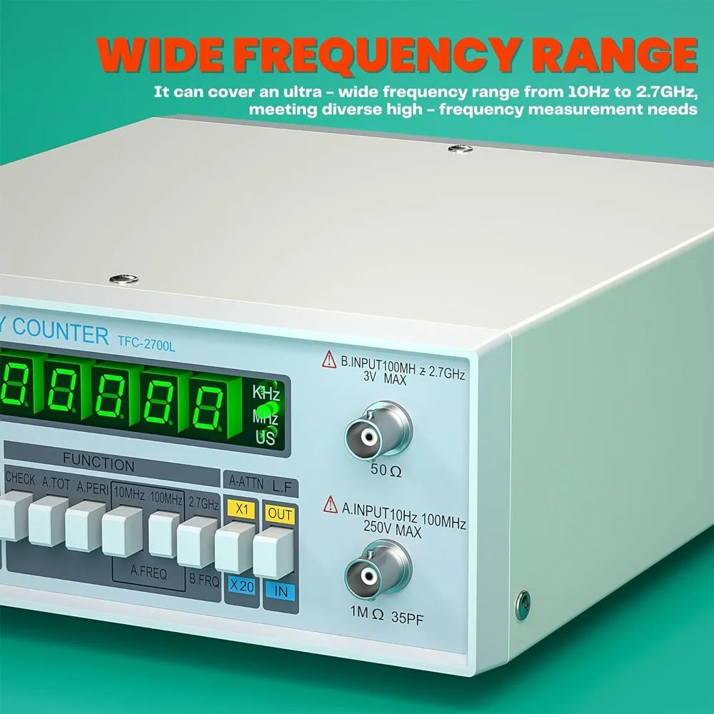 Contatore di frequenza ad alta precisione 10HZ-2.7GHZ con display LCD per test di segnale RF/AC/DC, laboratorio e riparazione elettronica TFC2700L