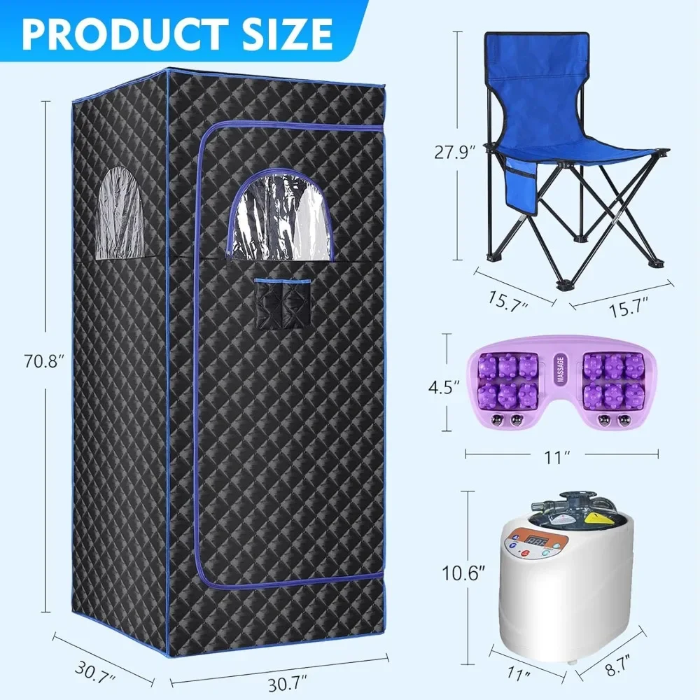 Portable Sauna Room, Large Space Family Sauna Tent with 3L 1100W Steam Engine and Chair, Foot Massager, Remote Control (black) 2