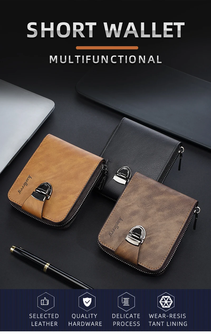 Neue Einfache Kurze Männer Brieftasche Hochwertige Retro Karte Clips Zipper Männlichen Geldbörse ID & Foto Halter Marke Männer brieftasche – Detail 1