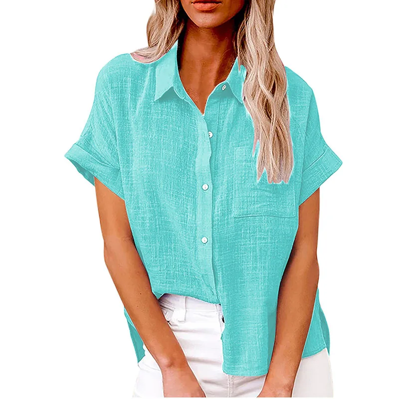S0f5e375daa6645aeb7ed4a64c3fd7d54K Solid Casual Loose Shirts For Women Summer Vintage Women's Oversized Shirts And Blouses Fashion Elegant Youth Female Tops Mallzona