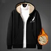Sweatshirt for Men Coat Jacket Plush Lined Cardigan Hoodie Front Pockets Warm Zipper Lamb Wool Printed Feather Autumn Winter Red 4